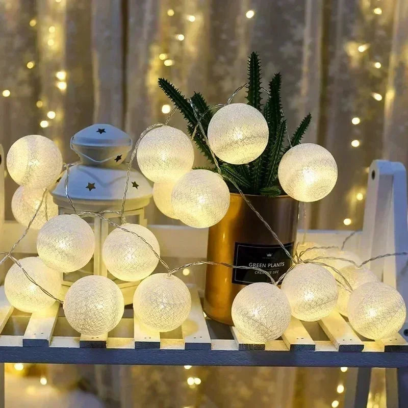 20LED Cotton Balls String Lights Waterproof Fairy Garland Lamp Outdoor Garden Patio Wedding Christmas Home Decoration Soft Warm