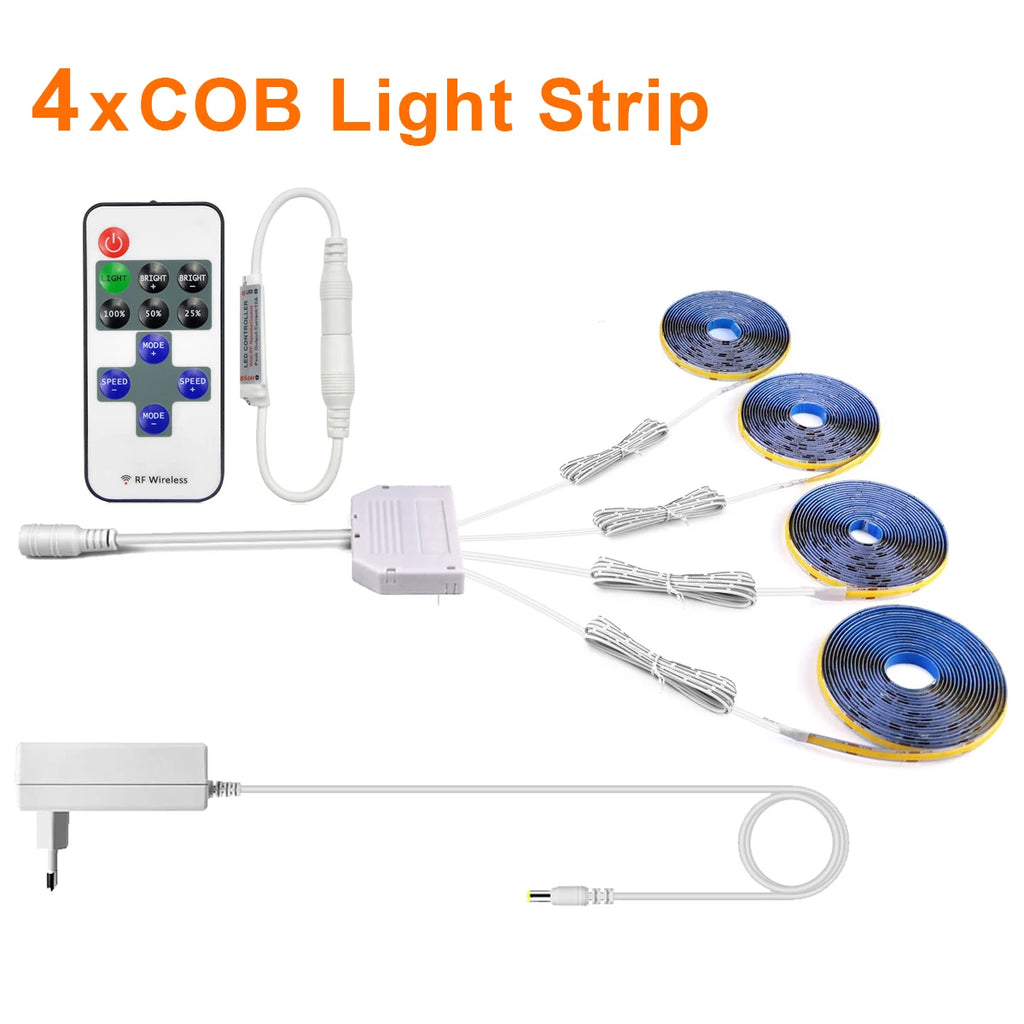 AC220V To DC 12V COB LED Strip Lights for Kitchen Home Decor Cabinet Lamp with Dimming Remote Controller led tiras de luces -EU