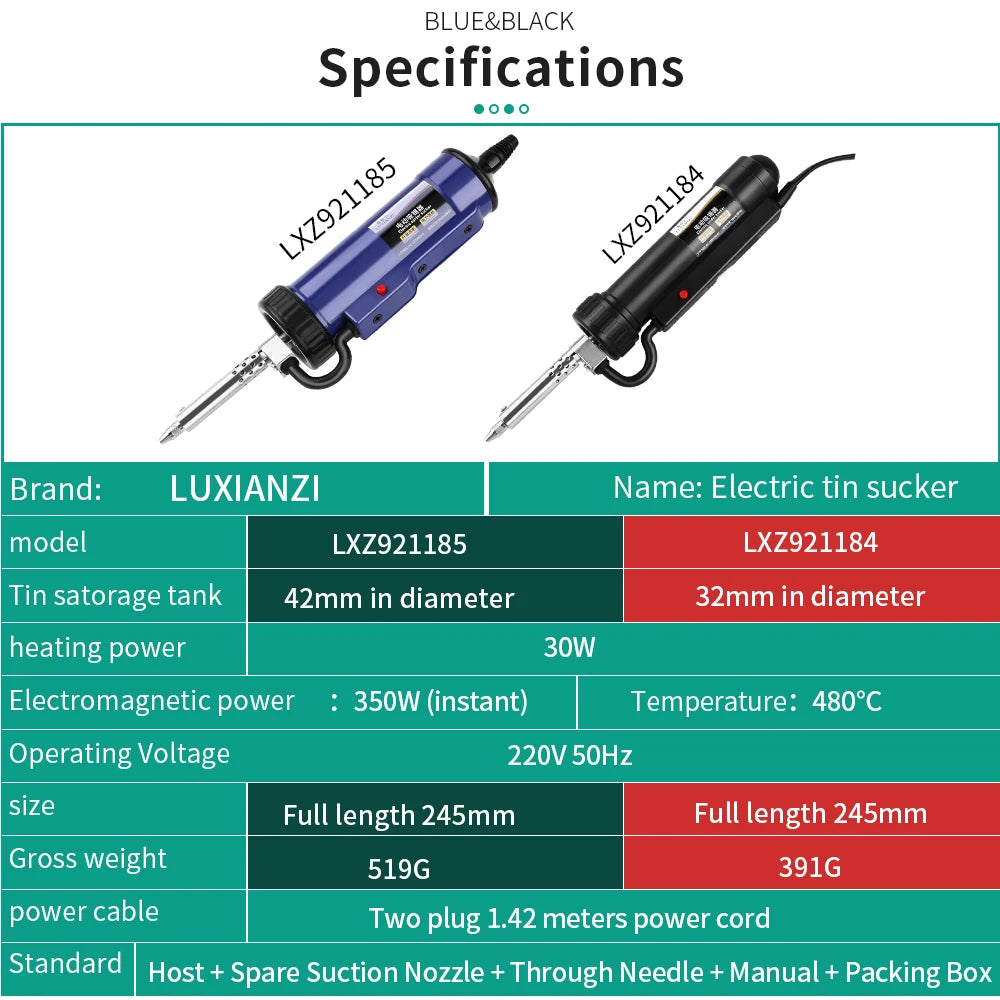 LUXIANZI 220V 50Hz Electric Suction Gun Vacuum Solder Sucker Tin Soldering Iron Desolder Pump Repair Welding Tools with Nozzle