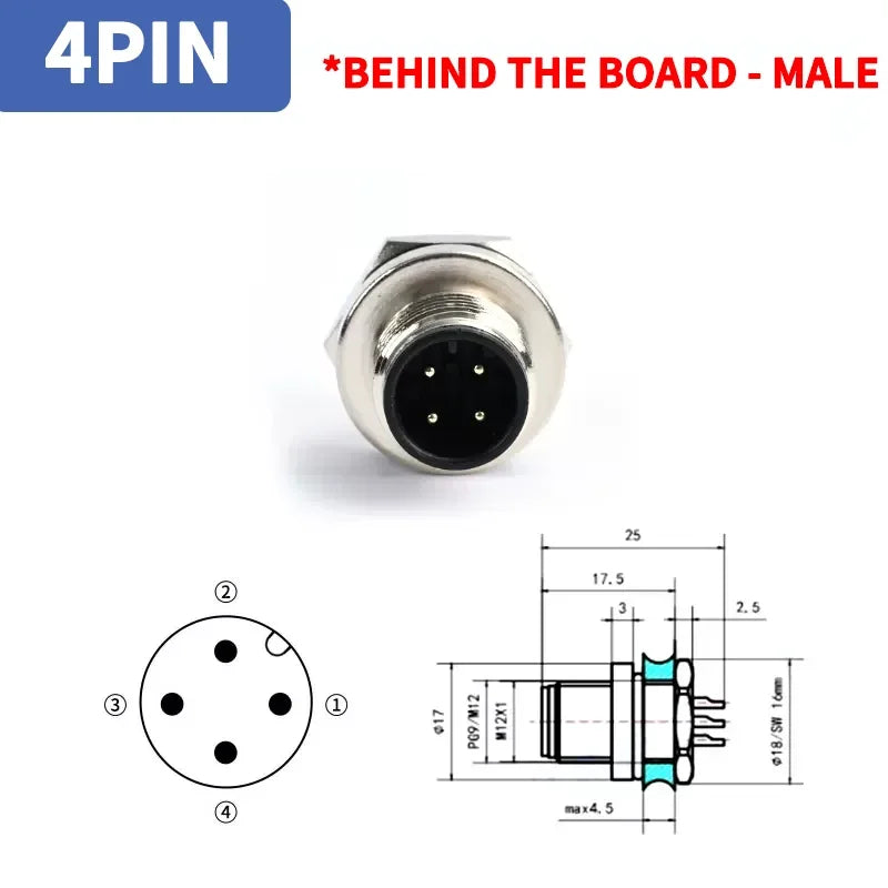 1pcs M12 4pin 5 8Pin Sensor Connector Panel Back Mount Waterproof Flange Socket Threaded Coupling Male&Female A Code Connectors