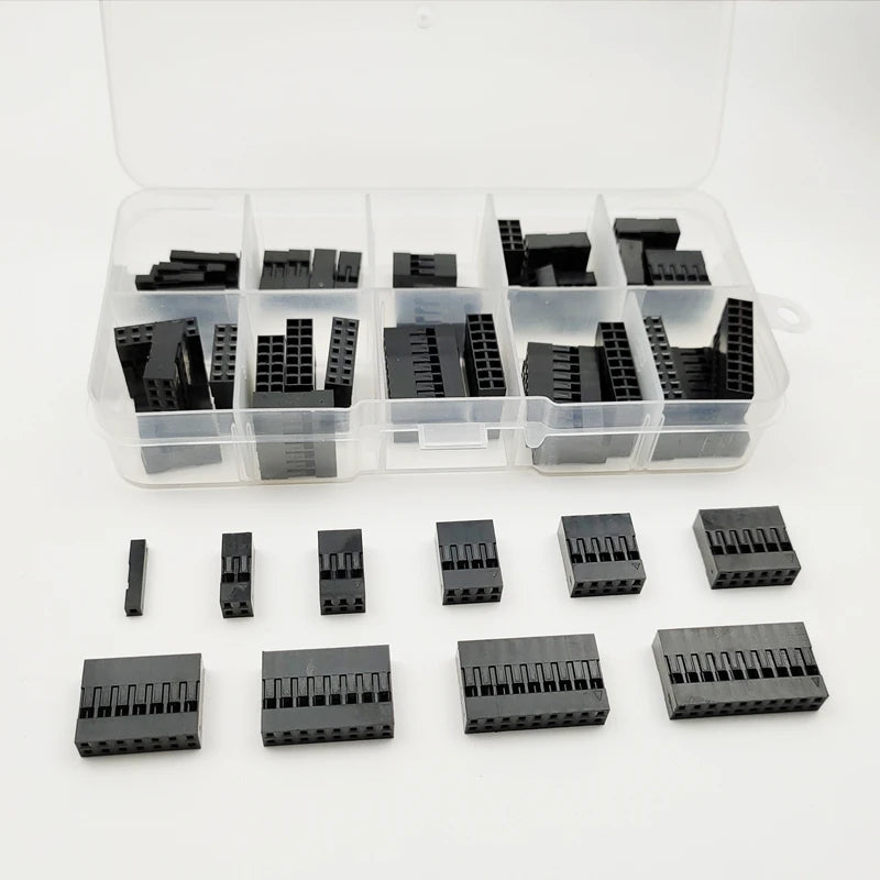 62Pcs/Lot 2.54mm Pitch Double Row DuPont Wire Connectors, Black Plastic Shell Plug Housing (2x2/3/4/5/6/7/8/9/10 Pin)