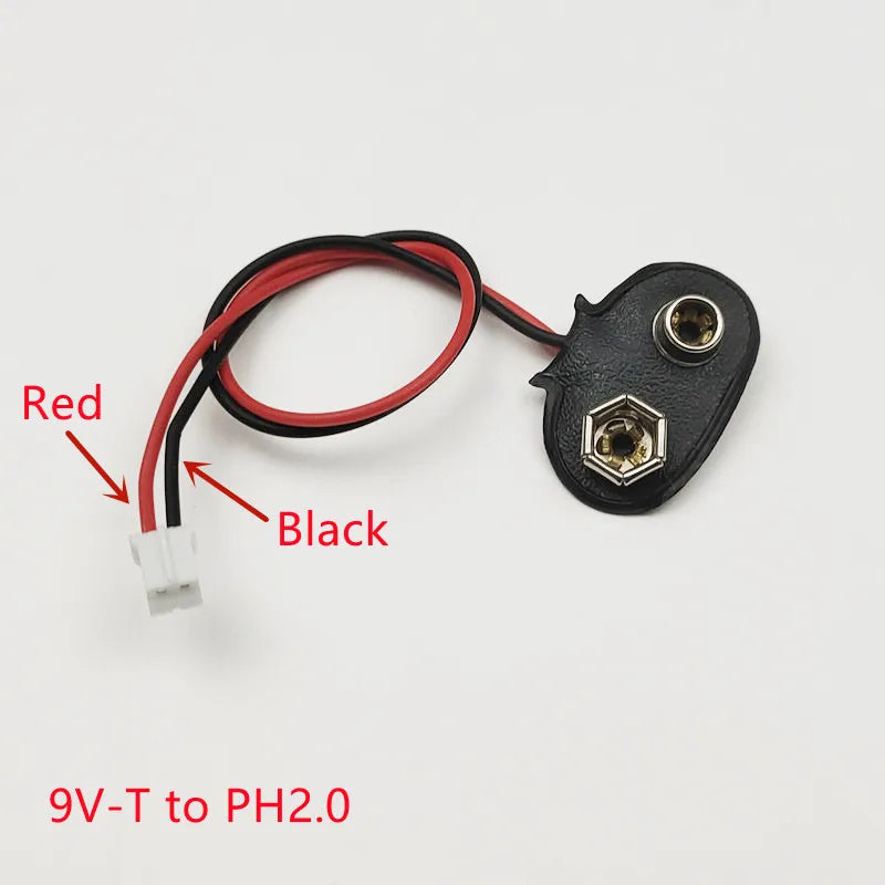 5Pcs 9V Battery Clip to XH2.54 PH2.0 2Pin Terminal Wire 15cm DC Power Adapter Cable Red Black