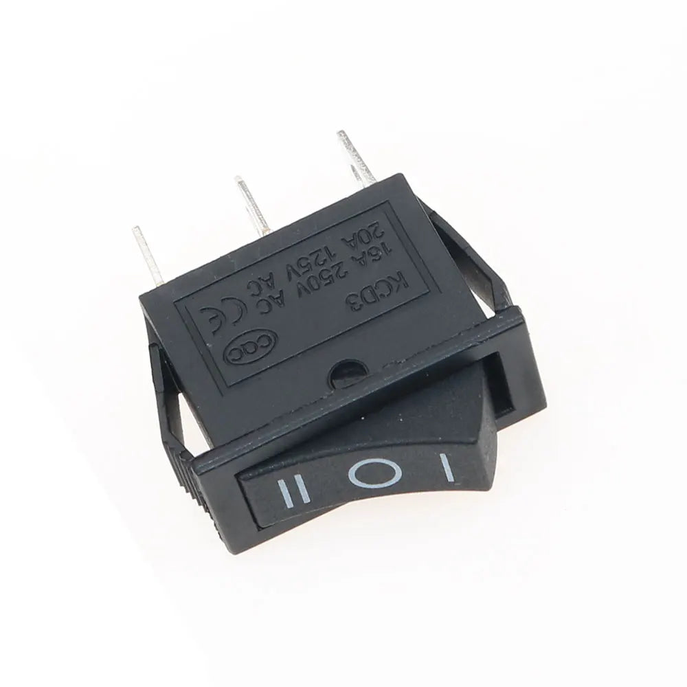 5PCS KCD3 Rocker Switch 16A /20A 125V/250V ON-OFF-ON 3 Position 3 Pin Electrical Equipment Power Switch Black