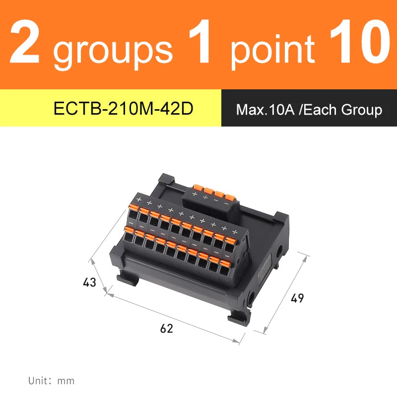 ENMG Spring Terminals Save Wiring Split Terminal Block ECTB 10A Power Splitter PLC Terminal Block One to One 10~64
