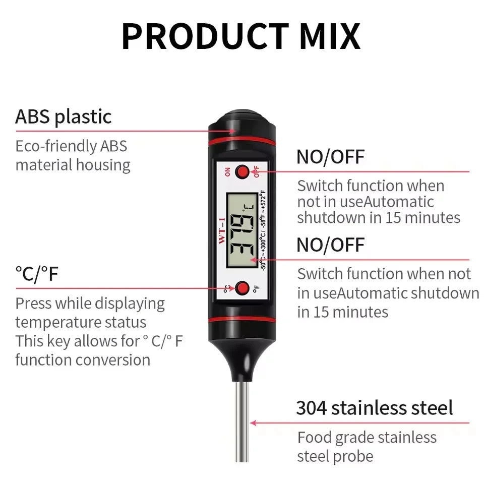 -50-300℃ Digital Food Thermometer For Meat Kitchen Cooking Water Milk Food Probe Temperature Meter BBQ Electronic Oven Tool