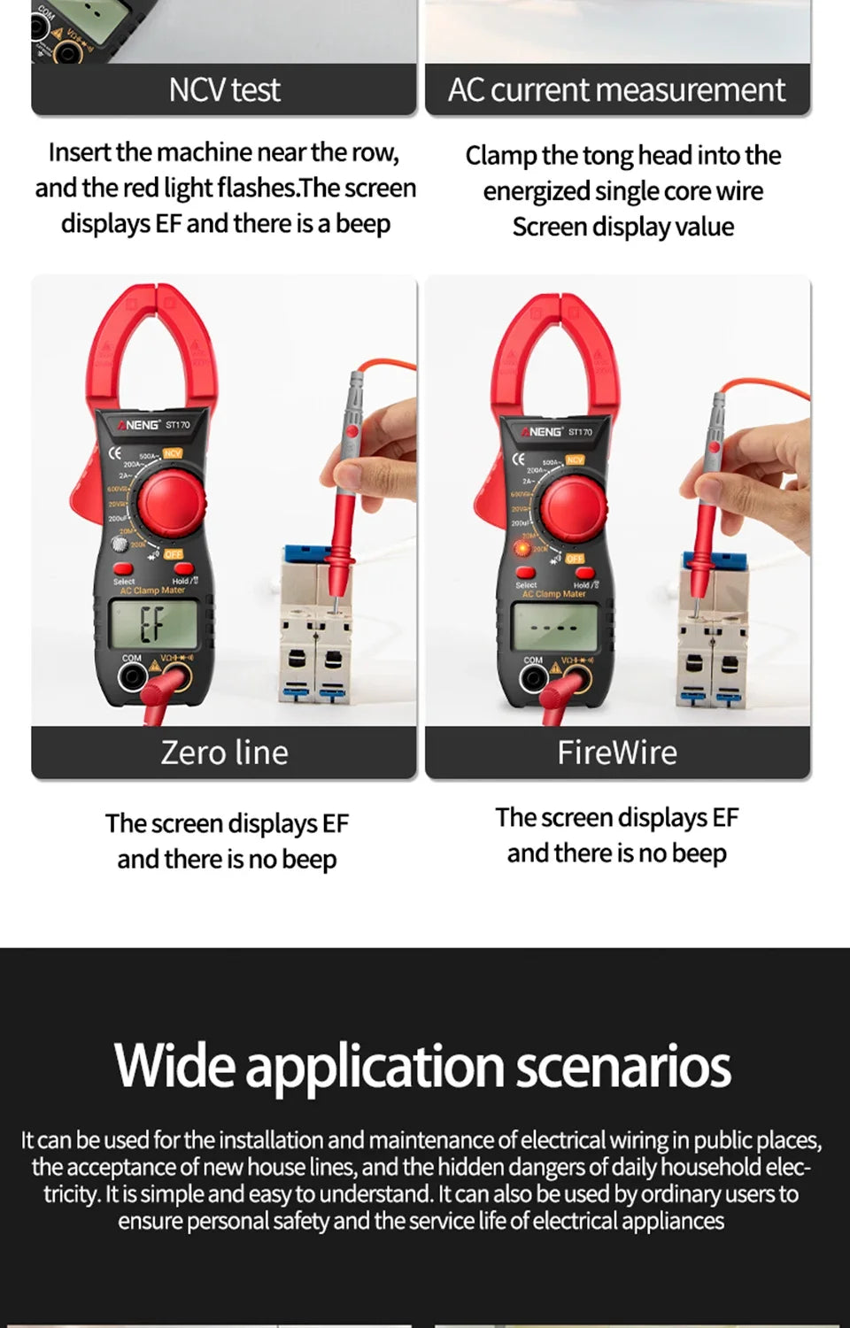 ANENG ST170 Clamp Meter Digital Multimeter Tester 500A AC Current AC/DC Voltage+B18 Highlight Voltage Tester Pen Electrician Set