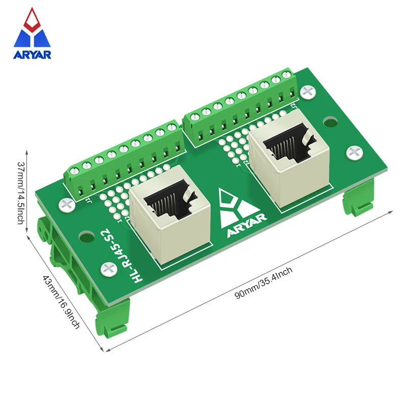 RJ45 Breakout Board 2 RJ45 Jacks and 2 *8pins Terminal Blocks DIN Rail And Panel Mounting Foot