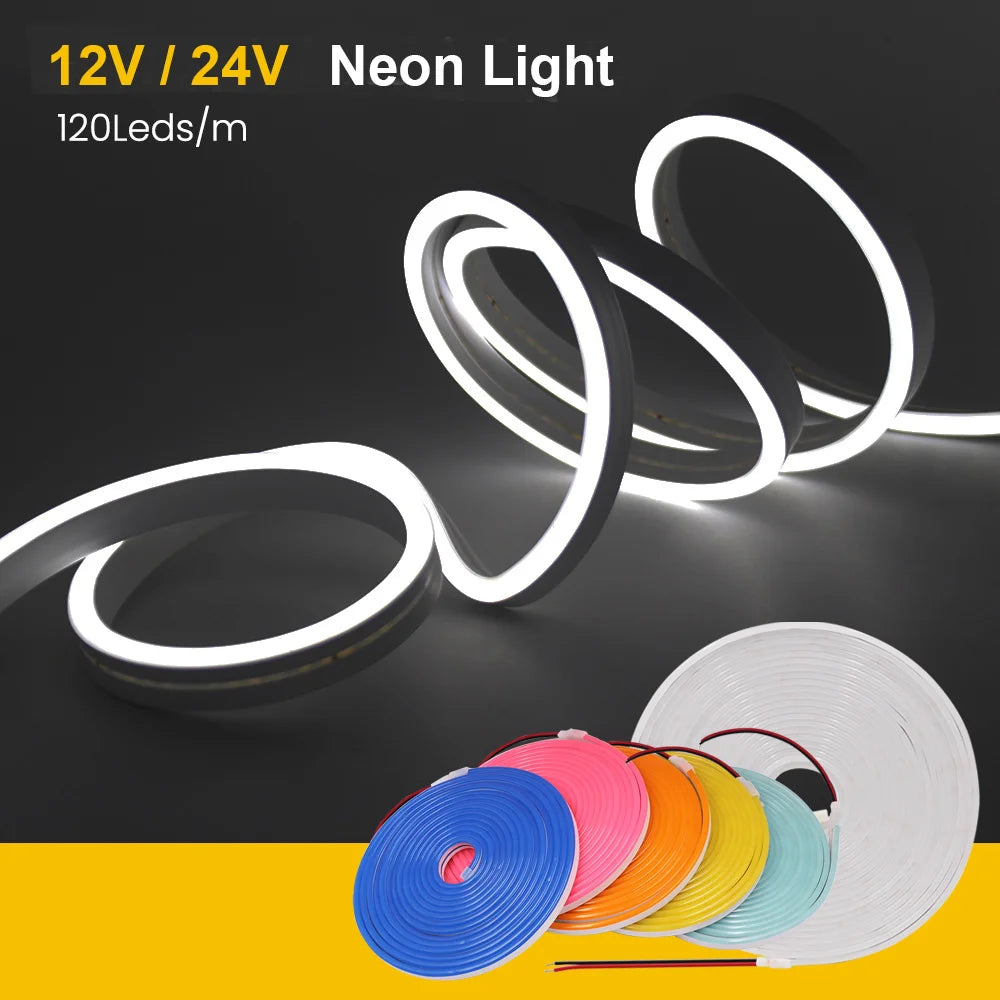 12V 24V LED Neon Strip Light Neon Sign Waterproof Rope Lights Flexible Silicone Lamp Home Decoration with 2pin Wire 9 Colors