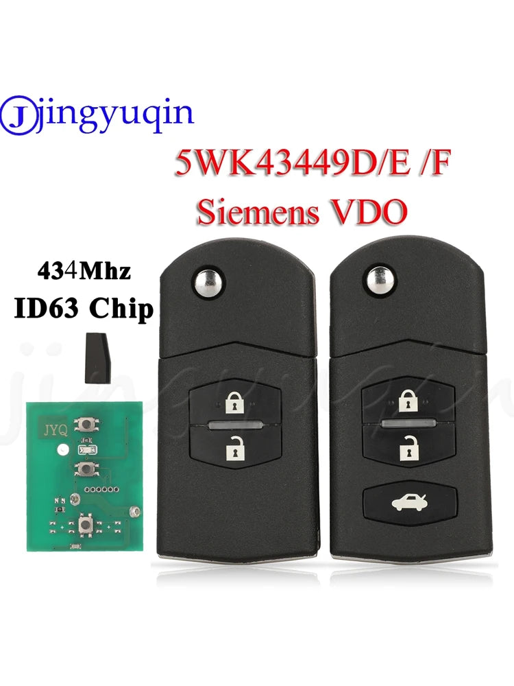 JYQ 5WK43449D 5WK43449E 5WK43449F Flip Car Remote Key 434MHz 4D63 For Mazda M2 Demio M3 Axela M5 Premacy M6 Atenza Siemens VDO