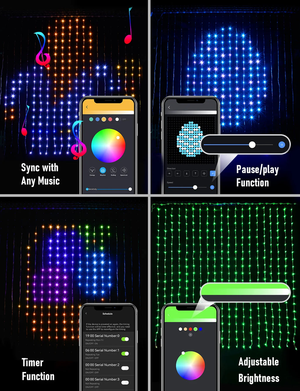 Led Smart Curtain Lights New Year's Garland App RGB Fairy Lights DIY Music Change Display for Window Christmas Room Decoration