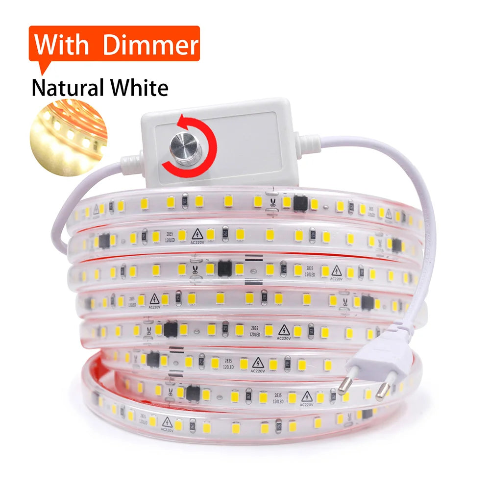 AC 220V 2835 LED Strip Light Waterproof IP67 120 LEDs Flexible Tape Lamp with IC Home Lighting White 0.5m 1m 2m 5m 10m 20m 50m