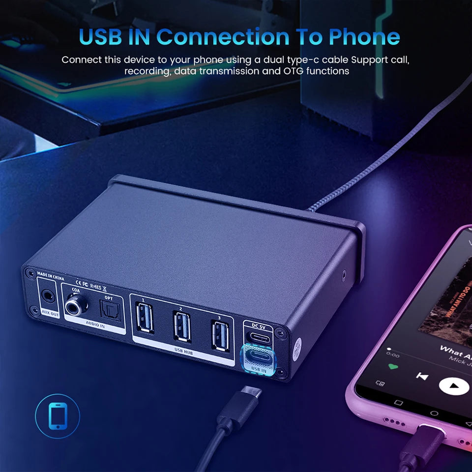 AIYIMA Audio DAC-A2 PRO USB Gaming DAC Headphone Amplifier Hub USB Mini Decoder for PS5 Desktop Gaming Headset Active Speakers