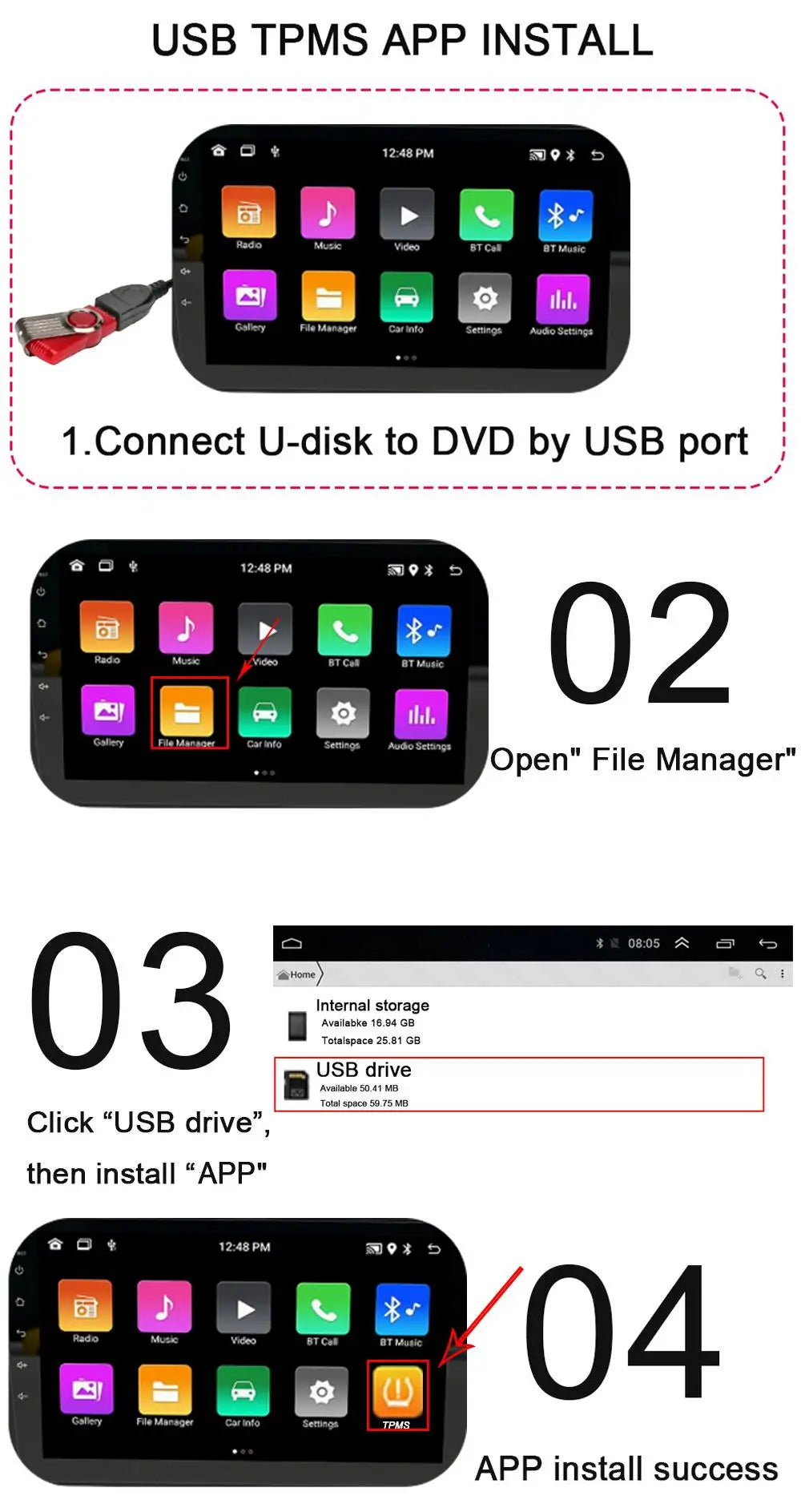 KEBIDUMEI Car Tire Pressure Monitor System USB Android TPMS For Navigation Player Temperature Warning Sensors Car Accessories