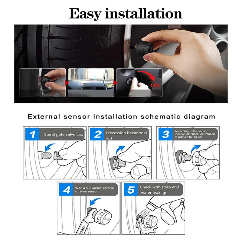 Solar Wireless Tire Pressure Monitoring System TPMS Auto Security Alarm Device Digital Colorful Display With 4 sensors