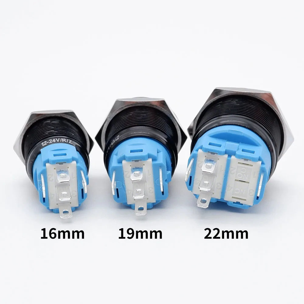 12/16/19/22mm Push Button Switch Oxidized Black Momentary Latching Fixed On Off Power Switch with wire LED Light 5V 12V 24V 220V
