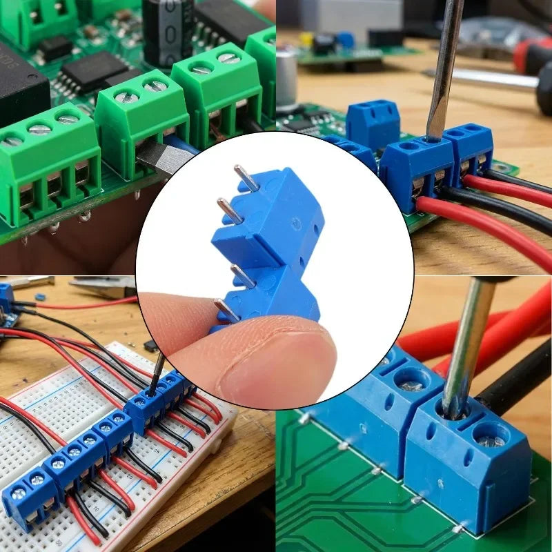 50-200PCS KF301 KF306 2P PCB Terminal Block Connector 5.0mm Pitch Straight Pin 10A Screw Terminal Spliceable for DIY Electronics