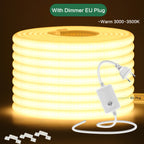 220V COB LED Strip Light With Switch/Dimmer Plug Super Bright 288LEDs/M IP65 3000K 4000K 6000K High Quality Indoor Outdoor Decor