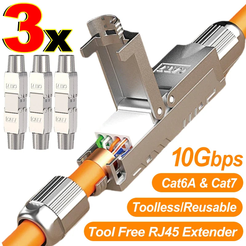 Cat7 Cat6a RJ45 LAN Extension Shielded Networking Plug LSA Network Cable Connector Tool-Free for Installation Cables Ethernet