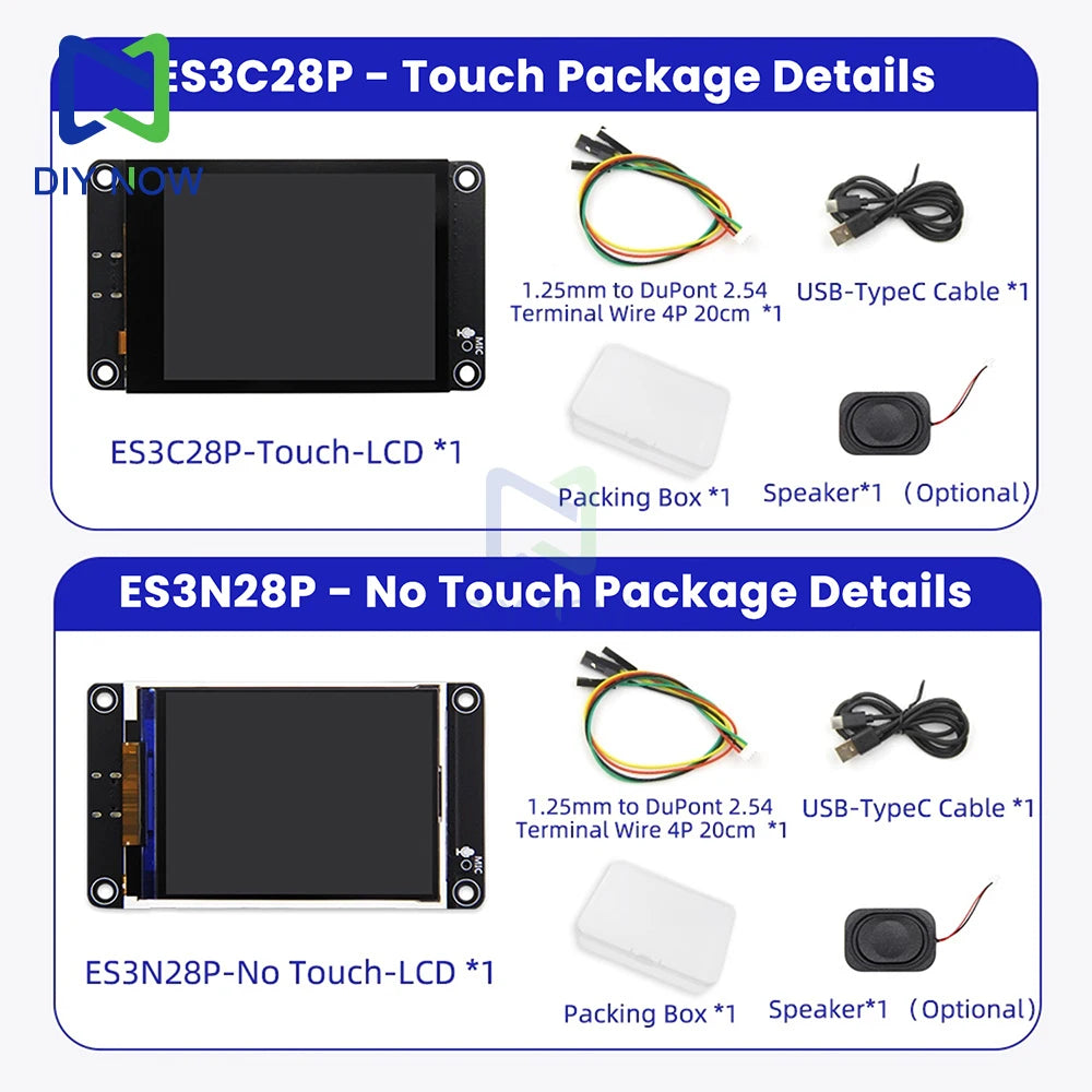 ESP32‑S3 2.8 inch 240x320 TFT LCD Capacitive Touch Type‑C WiFi BLE Mic Speaker TF‑Slot Li‑ion Charge For AI Voice IoT Project