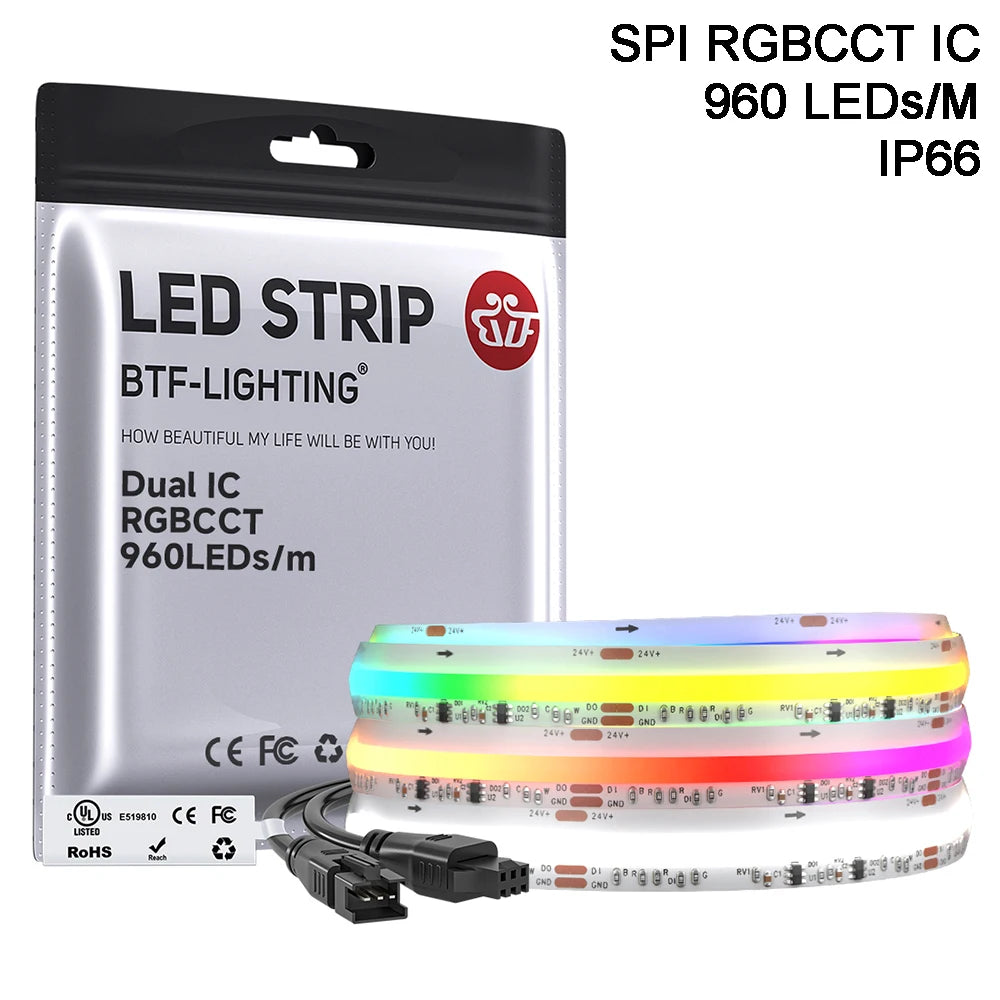 FCOB SPI RGBCCT IC LED Strip Light WS2811 Addressable 840 960 LED Dream Color RGB CW WW DC24V FOB High Flexible COB Lights RA90