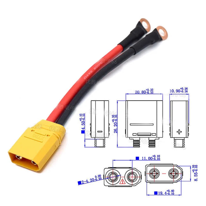 XT90 to 6MM/8MM Copper Nose Connector Cable XT 90 Plug to O Terminal Line 10AWG Aircraft Model Lithium Battery Connection Wire