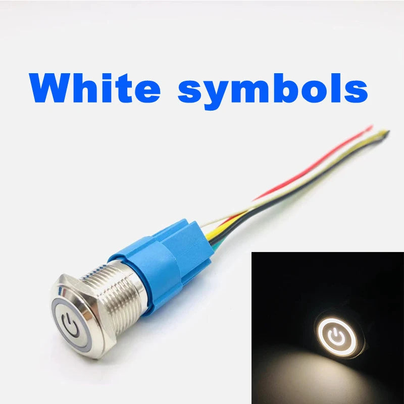 12 16 19 22mm waterproof metal button switch with connector LED lamp instant lock automotive engine power switch 6V 12V 24V 220V