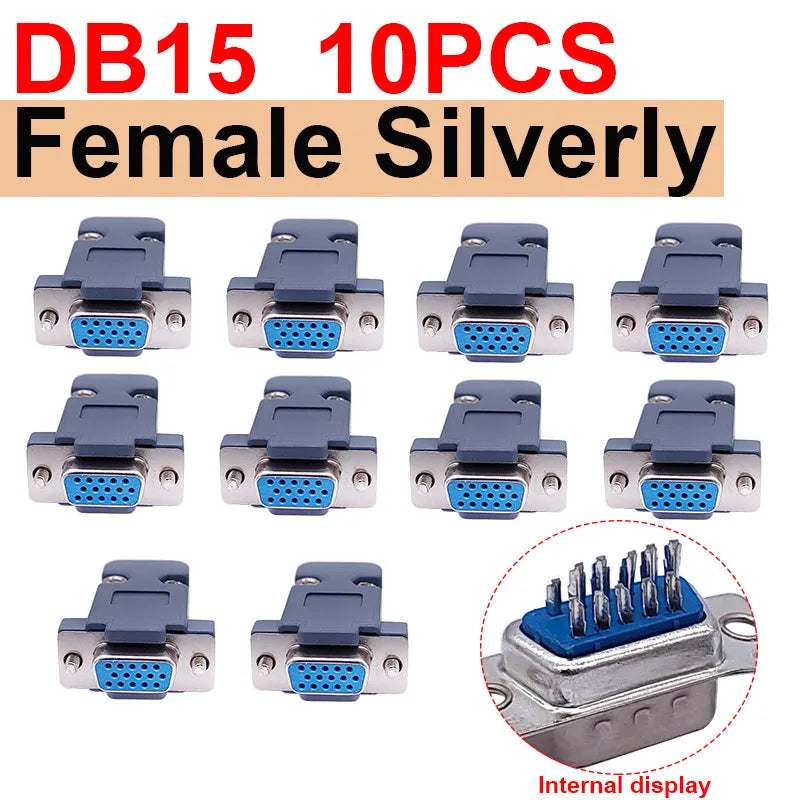 10PCS DB9 Adapter Connector Core RS232 Serial COM Plug Connectors Hole/pin DB15 Female Male Port Socket D Sub DP9 Plastic Case
