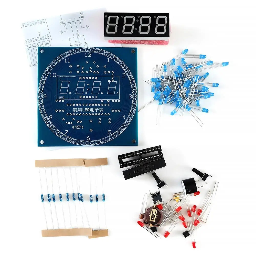 Rotating LED DIY Electronic Digital Clock / Shell DS1302 Dynamic Clock Light Controlled Temperature Display 51 SMC Welding