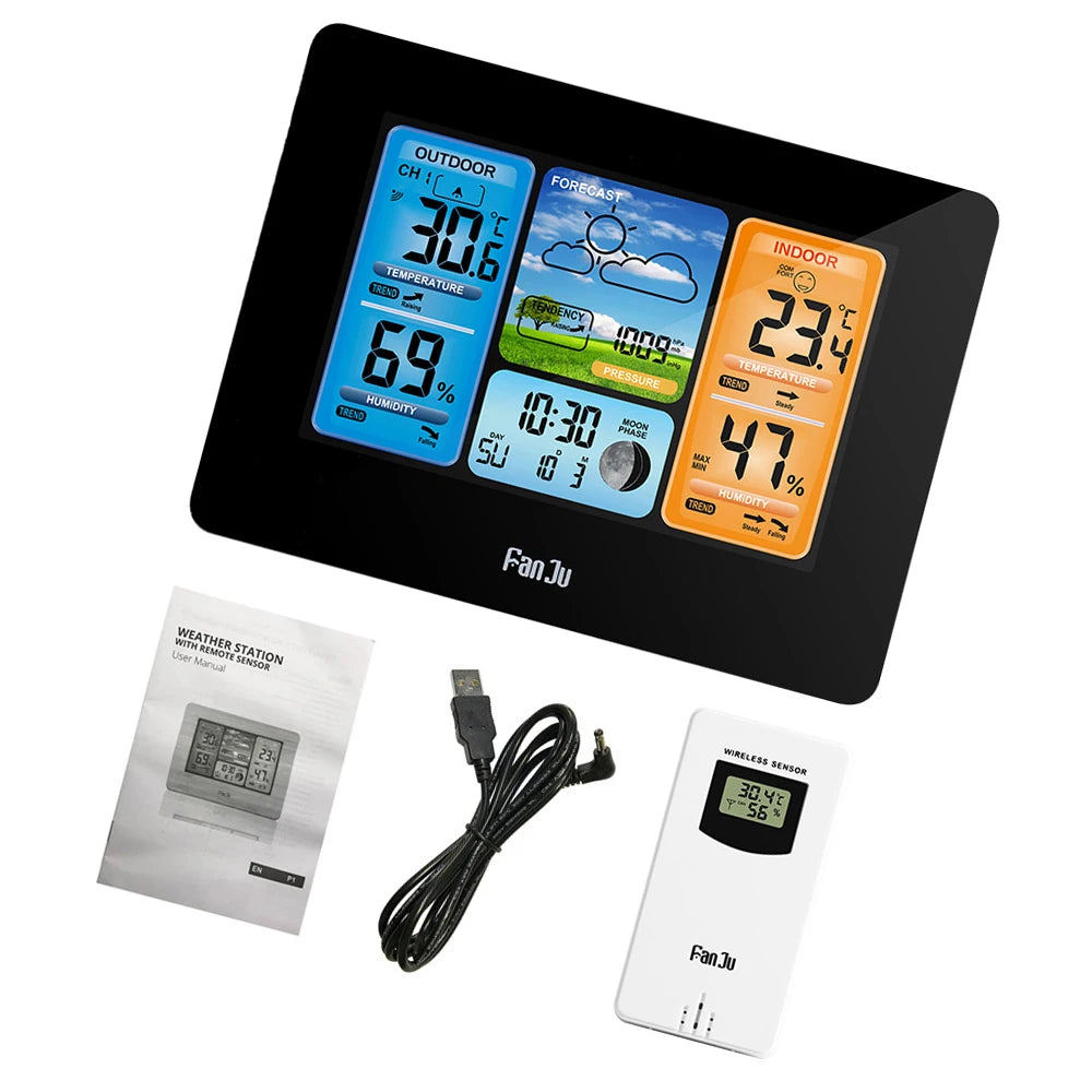Digital Weather Station Clock Indoor Outdoor Weather Forecast Barometer Thermometer Hygrometer with Wireless Outdoor Sensor