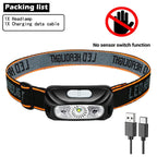 Mini Rechargeable Sensor Headlamp with Powerful COB LED USB Head Flashlight for Fishing Camping - Front Lantern Torch Headlights