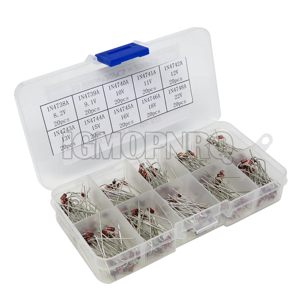 10Values*20PCS Zener Diode Assortment diy kit Electronic set pack 8.2V 9.1V 10V 11V 12V 13V 15V 16V 18V 22V 1N4738 1N4739 1N4740