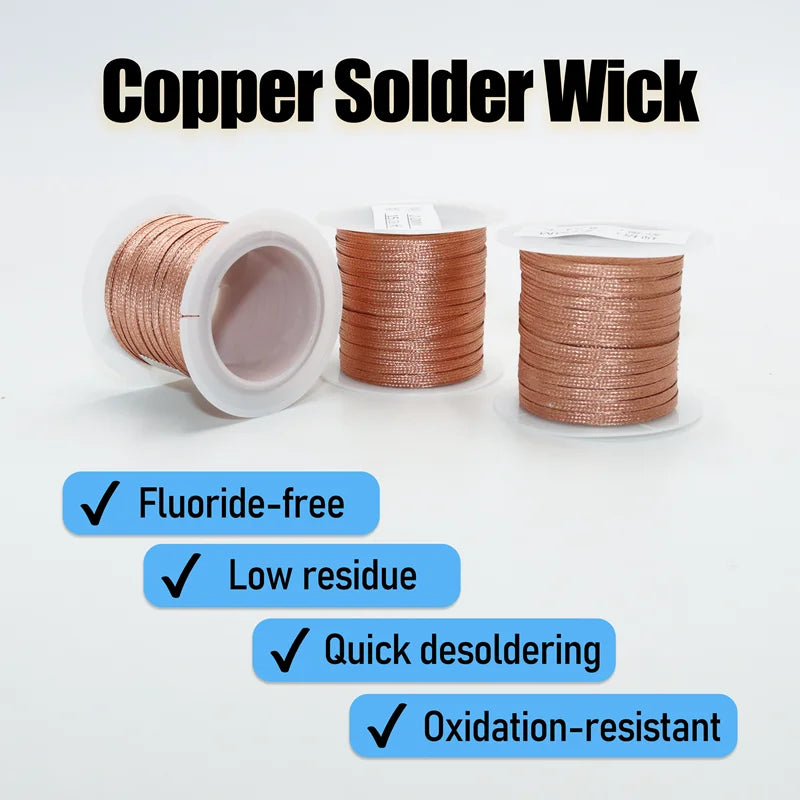 Copper Wire 15/8M Length 2.0/2.5/3mm Width Desoldering Braid Wick Solder Remover Wires for PCB BGA Welding Rework Soldering Tool