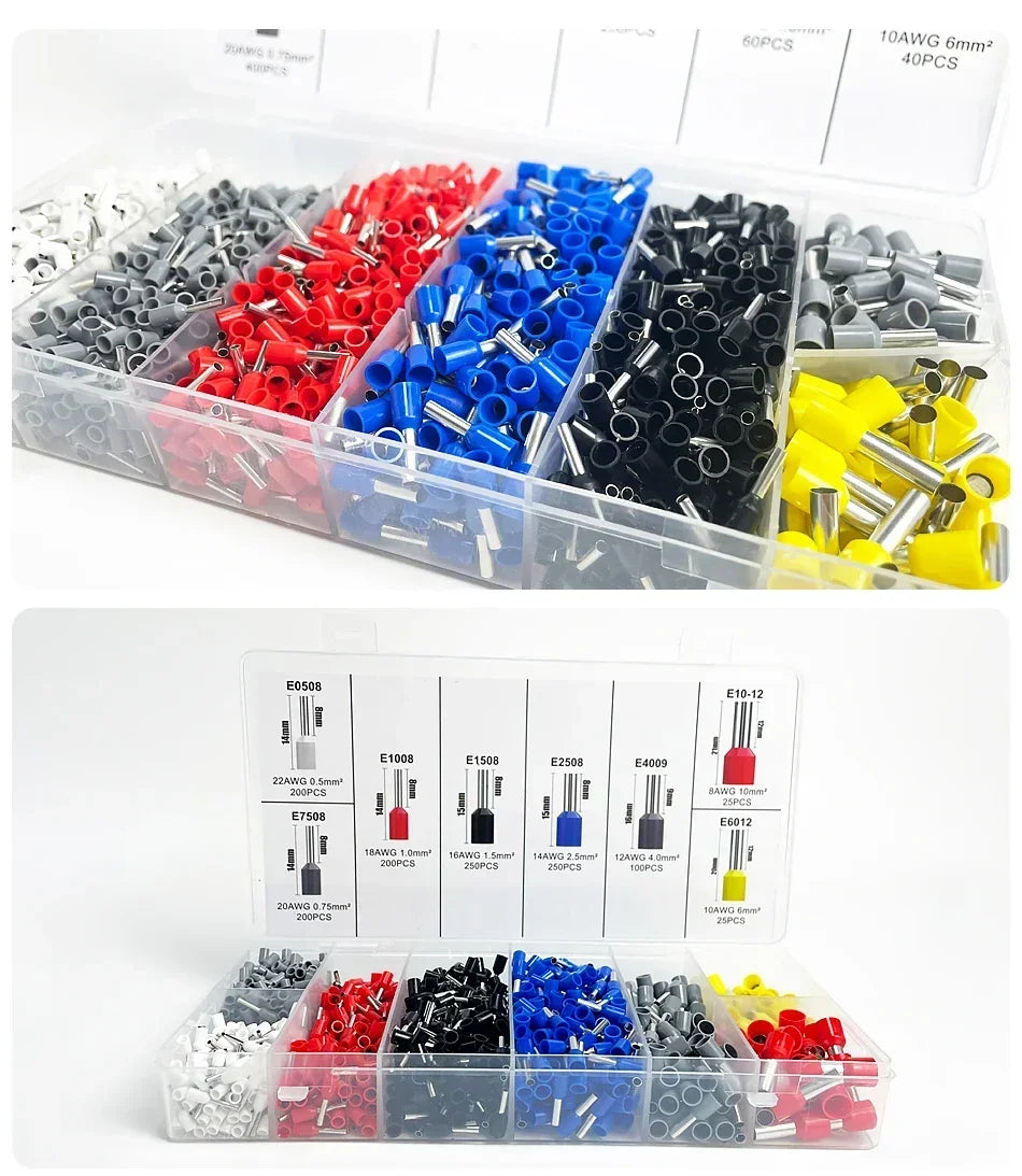 200-1900Pcs Electrical Tube Insulated Terminal VE Tubular Crimp Terminals Wire Cable Connector Ferrules Terminal Connectors