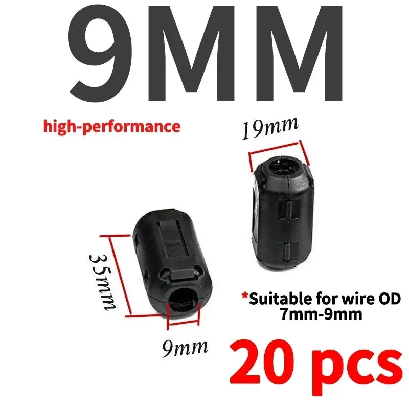 20Pcs 3.5/5/7/9/11/13/15mm EMC Ring Core Ferrite Bead Clamp Choke Coil Ferrite Filter Clip Cable for Black Magnetic Snap-on