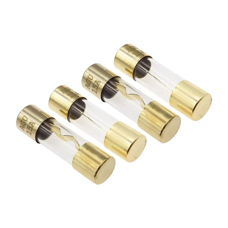5Pcs 10x38mm Gold Plated Glass AGU Fuse 10A 15A 20A 25A 30A 40A 50A 60A 70A 80A 100A Car Audio Amp Amplifier Car Fuses