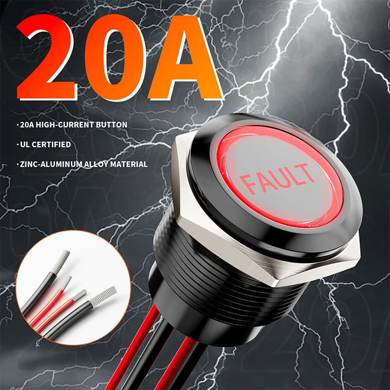 FILN 2Pcs 22mm Symbol Push Button Switch 20A IP67 Waterproof Latching Momentary Marine Switches 185 Replacement Symbols 5V-24V