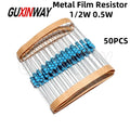 50Pcs Metal Film Resistor 1/2Watt 0.5W 0R-4.7M 0.12R 0.15R 0.18R 91R 110R 120R 130R 910K 1M 2.2M 4.7M Metal Film Resistor