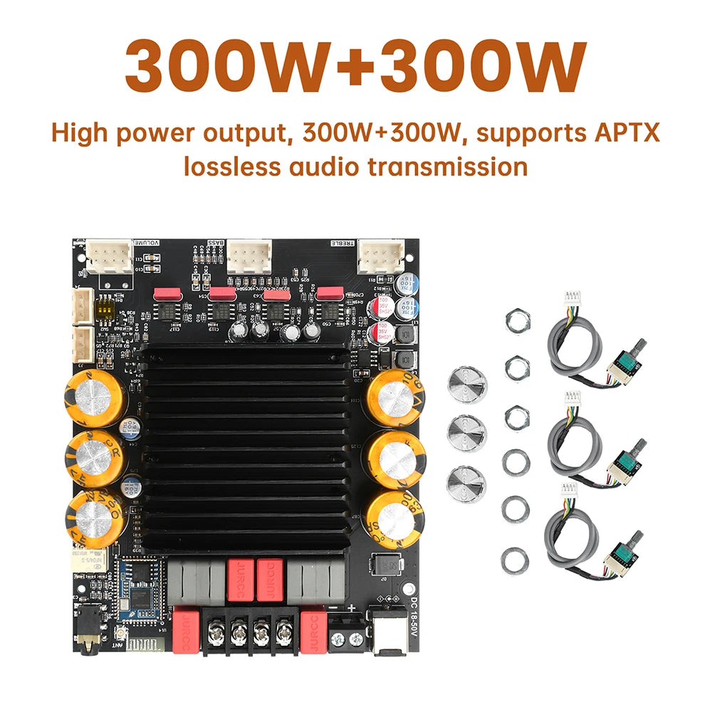 DC 18-50V 3002T PRO Bluetooth Amplifier Board Qualcomm QCC3034 2.0 Channel APTX Lossless 300W+300W TPA3255