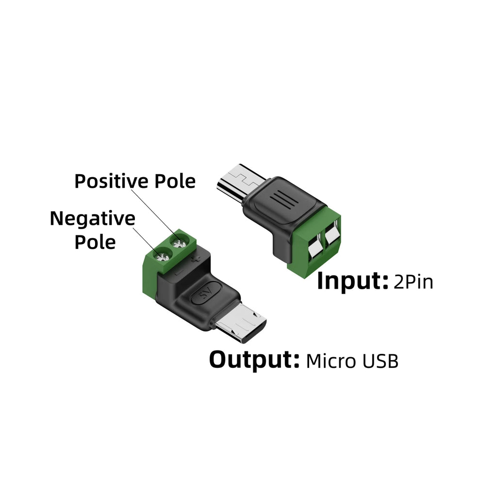 5PCS 2-Pin Screw Terminal to Micro USB Adapter Micro-usb Male Screw Terminal Block Connector Charge Pluggable Adapter Connector