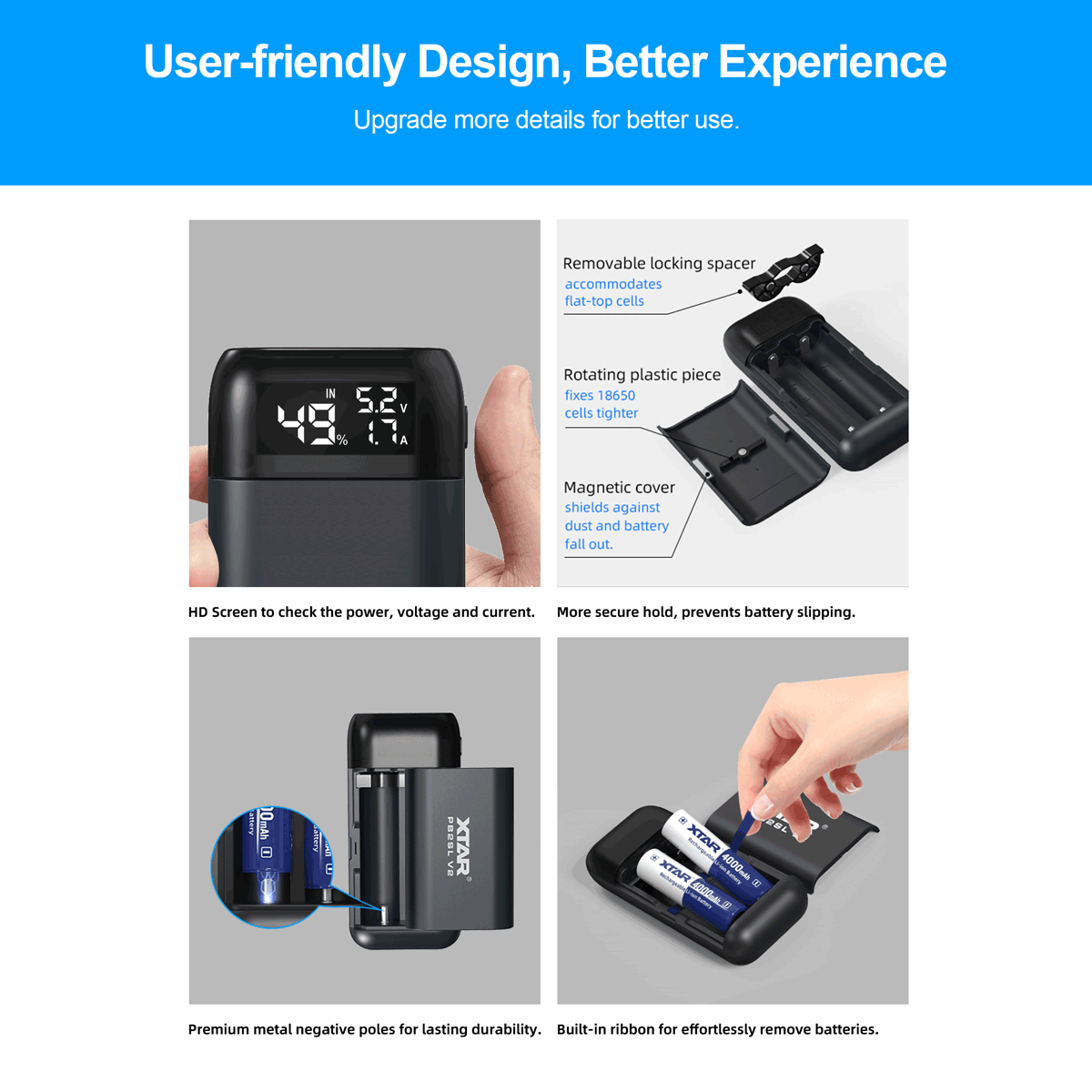 XTAR PB2SL V2 18650/21700 Battery Charger & Power Bank Fast Charging Smart Management Dual Function Safe Portable Solution