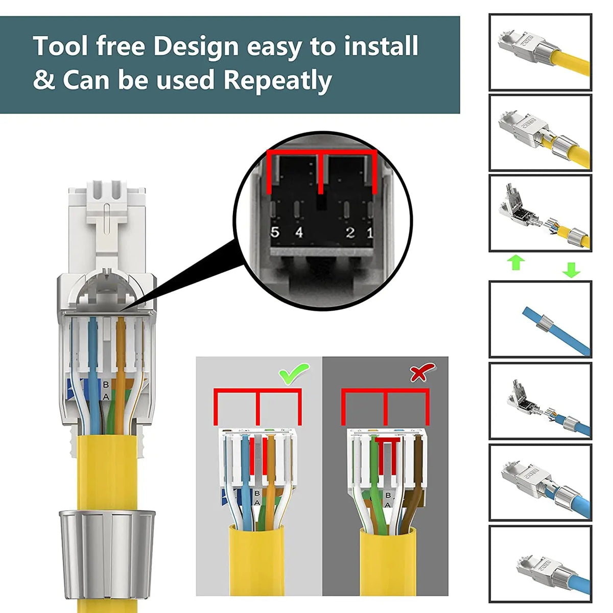 ZoeRax 2PCS RJ45 Cat8 Cat7 Cat6A Toolless Field Termination Plug, Shielded (STP), PoE++ (4PPoE), Modular RJ45 Male Connector