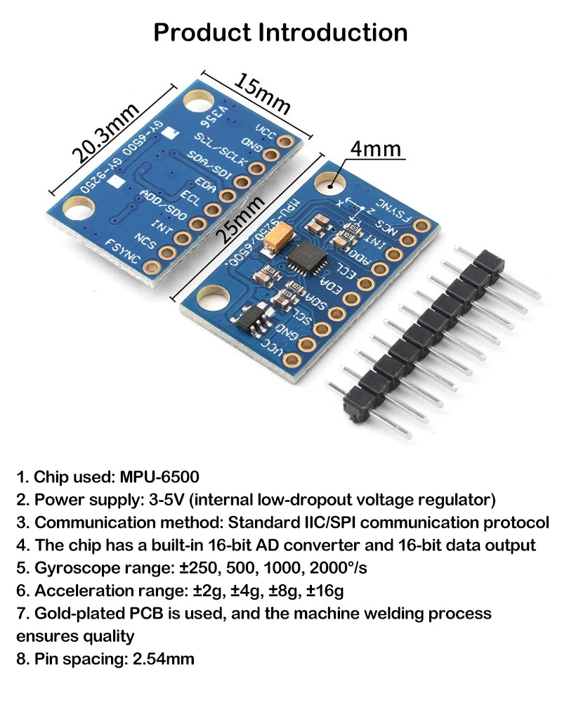 38/5000 MPU-6500 6DOF six-axis / 6-axis attitude acceleration gyroscope sensor module GY-650