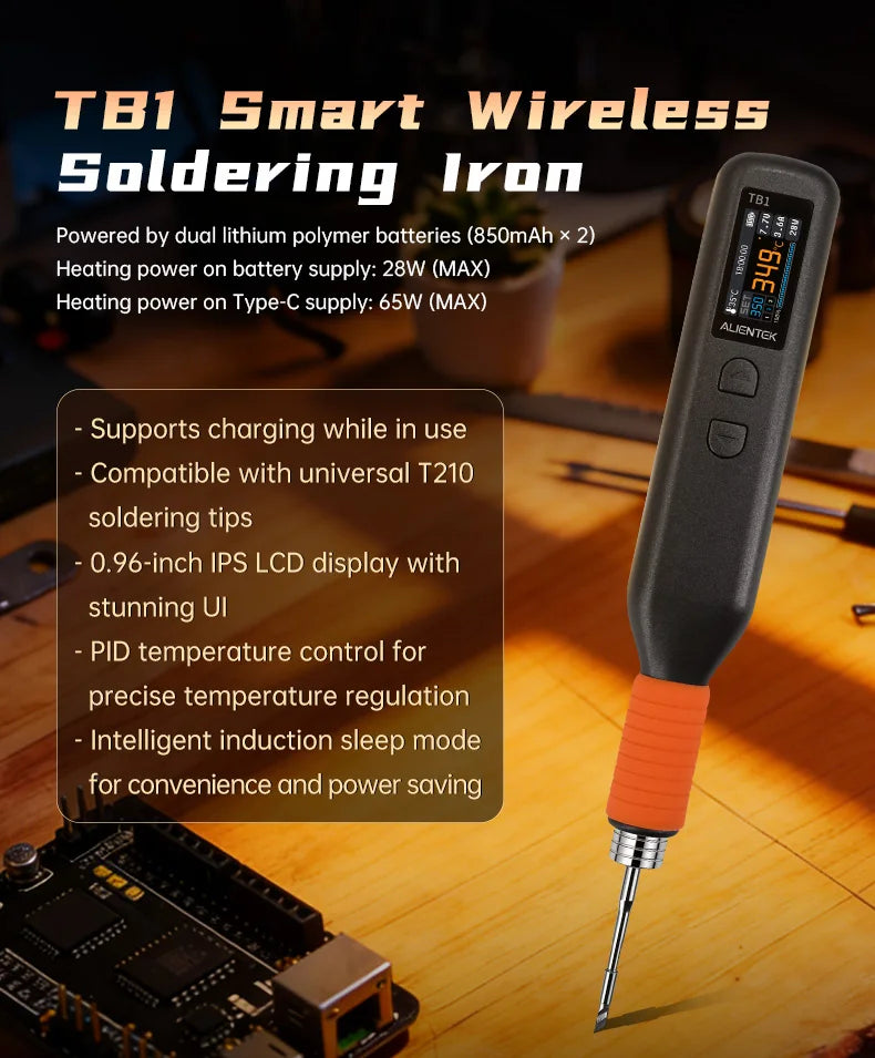 ALIENTEK TB1 Smart Wireless Soldering Iron T210Portable Rechargeable Soldering Pen PD3.0 PID Temp Control for Electronics Repair