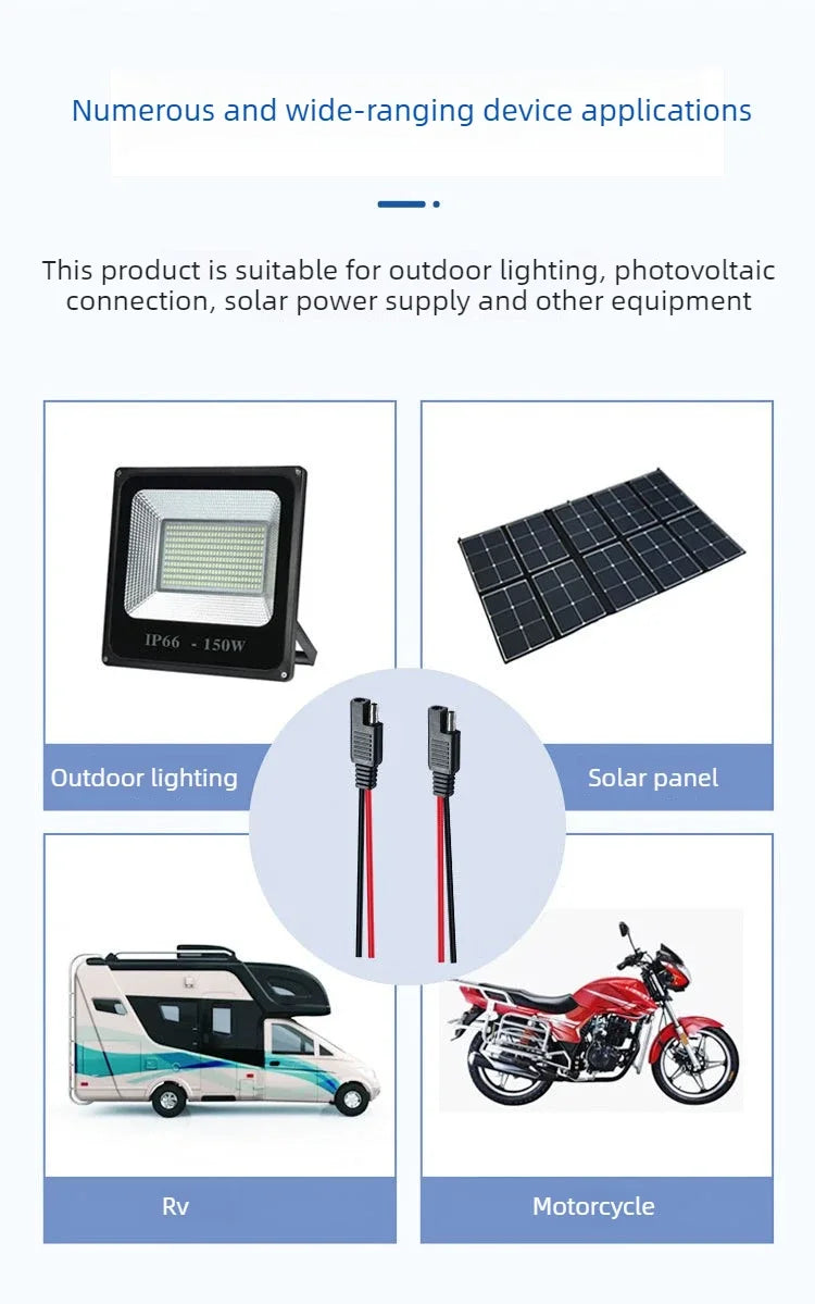 5PCS SAE Single-ended Cable Power Extension Connector Plug Cable Solar Panel Battery Adapter Quick Connect