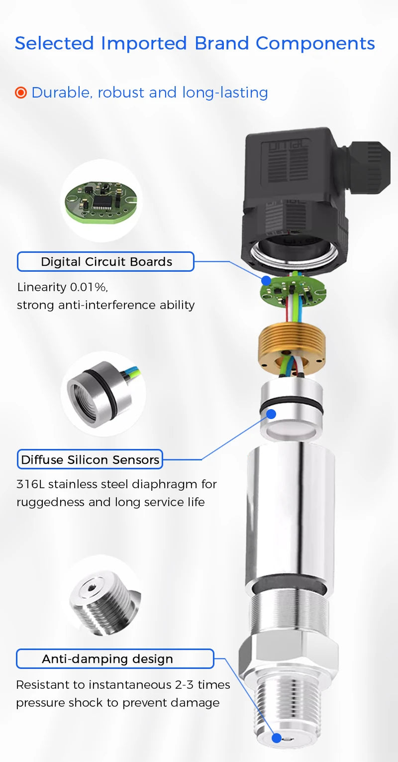 Pressure Transmitter Water Oil Gas Sensor 4 20mA 0-5V 10V RS485 Output D24V Positive Negative Vacuum Gauge Pressure Transducer