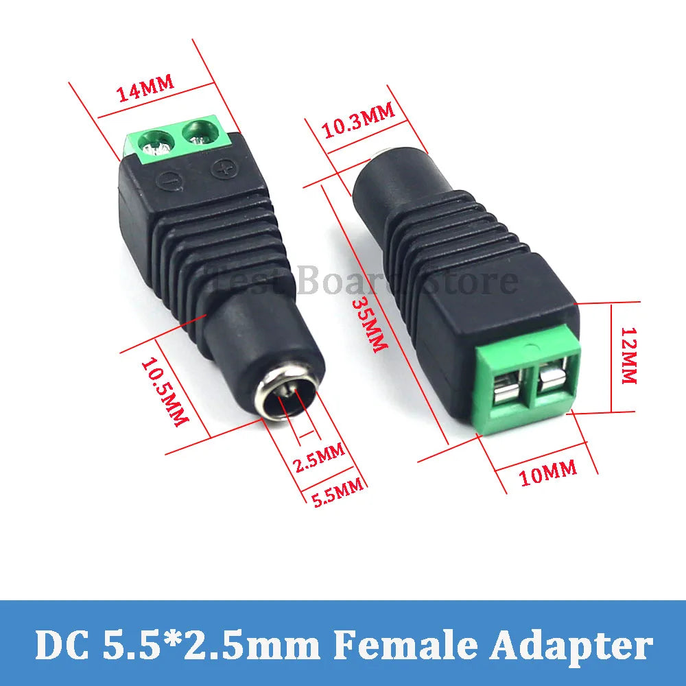 2PCS DC Male Female BNC Connectors 5.5*2.1mm/2.5mm 12V Welding-Free Power DC Plug Adapter Jack Sockets For LED CCTV Came