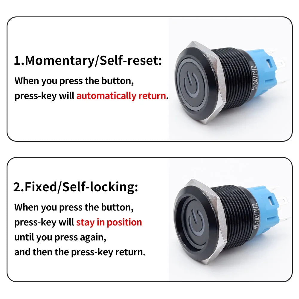 12/16/19/22mm Push Button Switch Oxidized Black Momentary Latching Fixed On Off Power Switch with wire LED Light 5V 12V 24V 220V