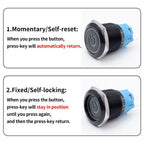 Black Latching Push Button Switch 16/19/22mm with Led Light Waterproof Illuminated  ON OFF Metal Momentary 5V 12V 220V Red Blue