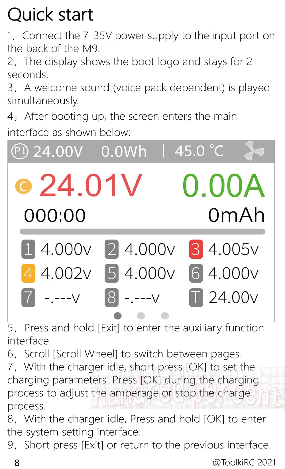 ToolkitRC M9 600W 20A USB Fast Charing DC Smart Charger Adjustable Screen Angle with Audio Function For 1-8S Lipo LiFe Battery