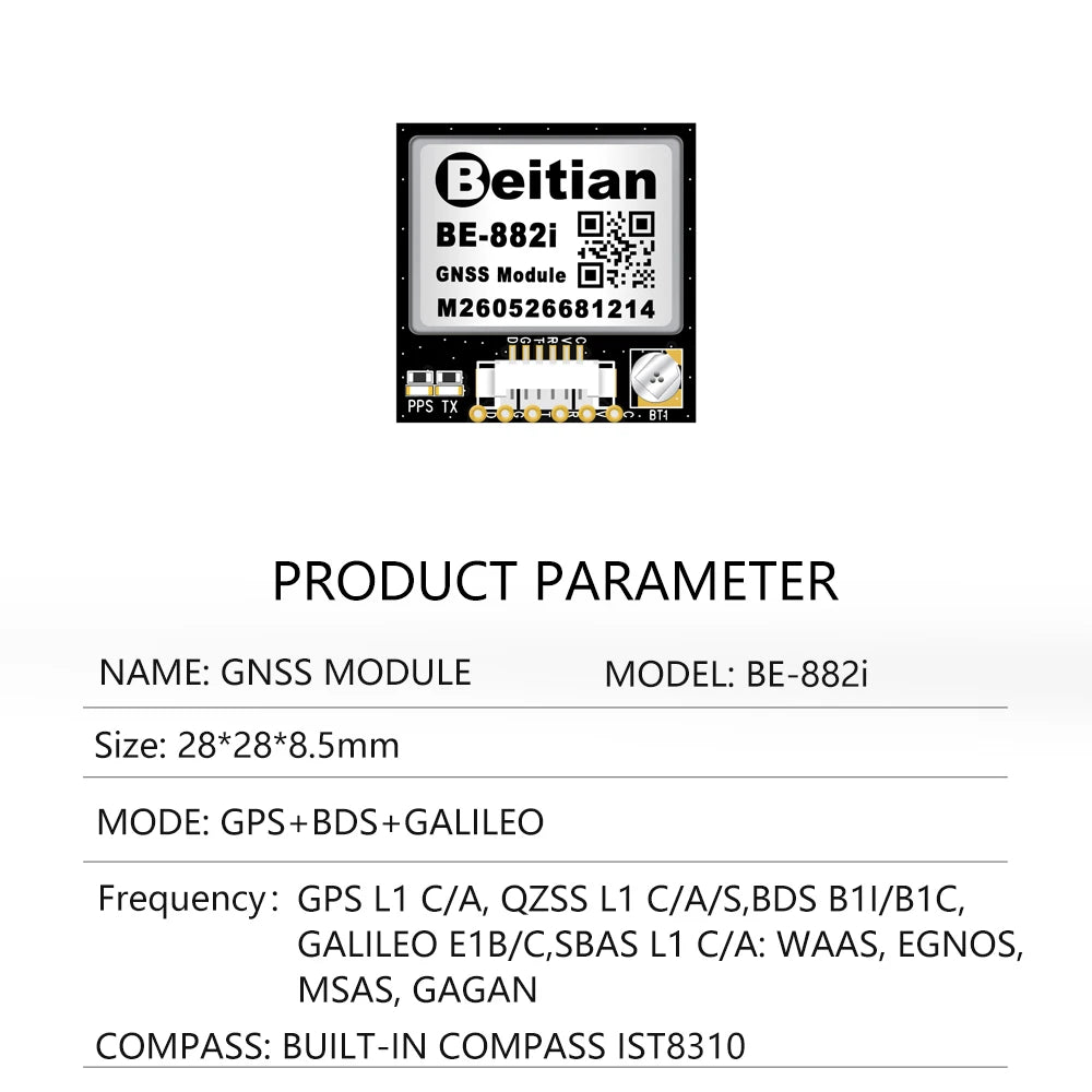 Beitian BE Series BE-180 - BE-882 GNSS Module Ublox M10 TTL Built-in IST8310 Compass BDS GPS GALILEO FPV UAV Flight Control